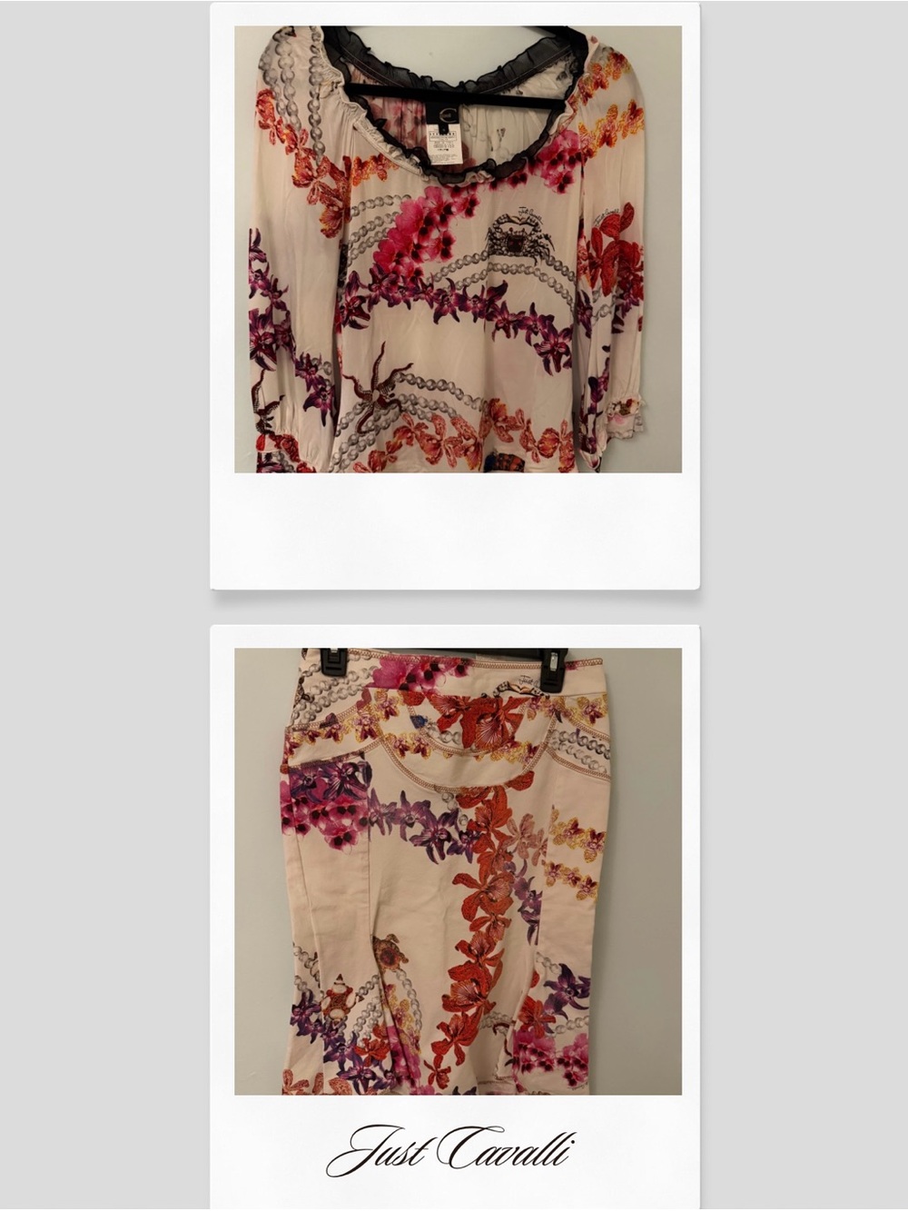 Vintage Just Cavalli Y2K Orchid& Pearl Print. Matching set IT 42/Medium